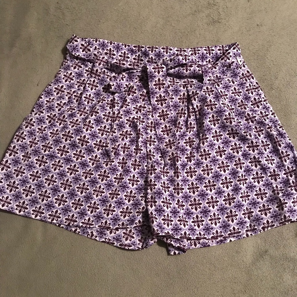 Purple high waisted belted shorts